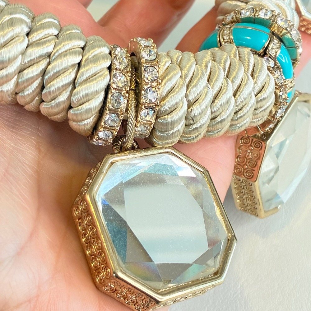 Chunky Statement Rope Necklace Rhinestone Faceted Mirror Pendants Gold Tone - Picture 6 of 16
